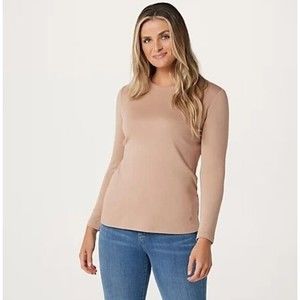 Isaac Mizrahi Live! ~ Cotton Crew Neck Top Brown Beige Cappuccino XXS A385412
